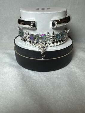 Bomb Party Fashion Bracelet Stack with Key Charm and Beaded Details